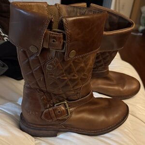 UGG Tan Leather Quilted Boots with Buckle